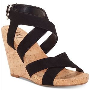 INC black strappy wedge sandal